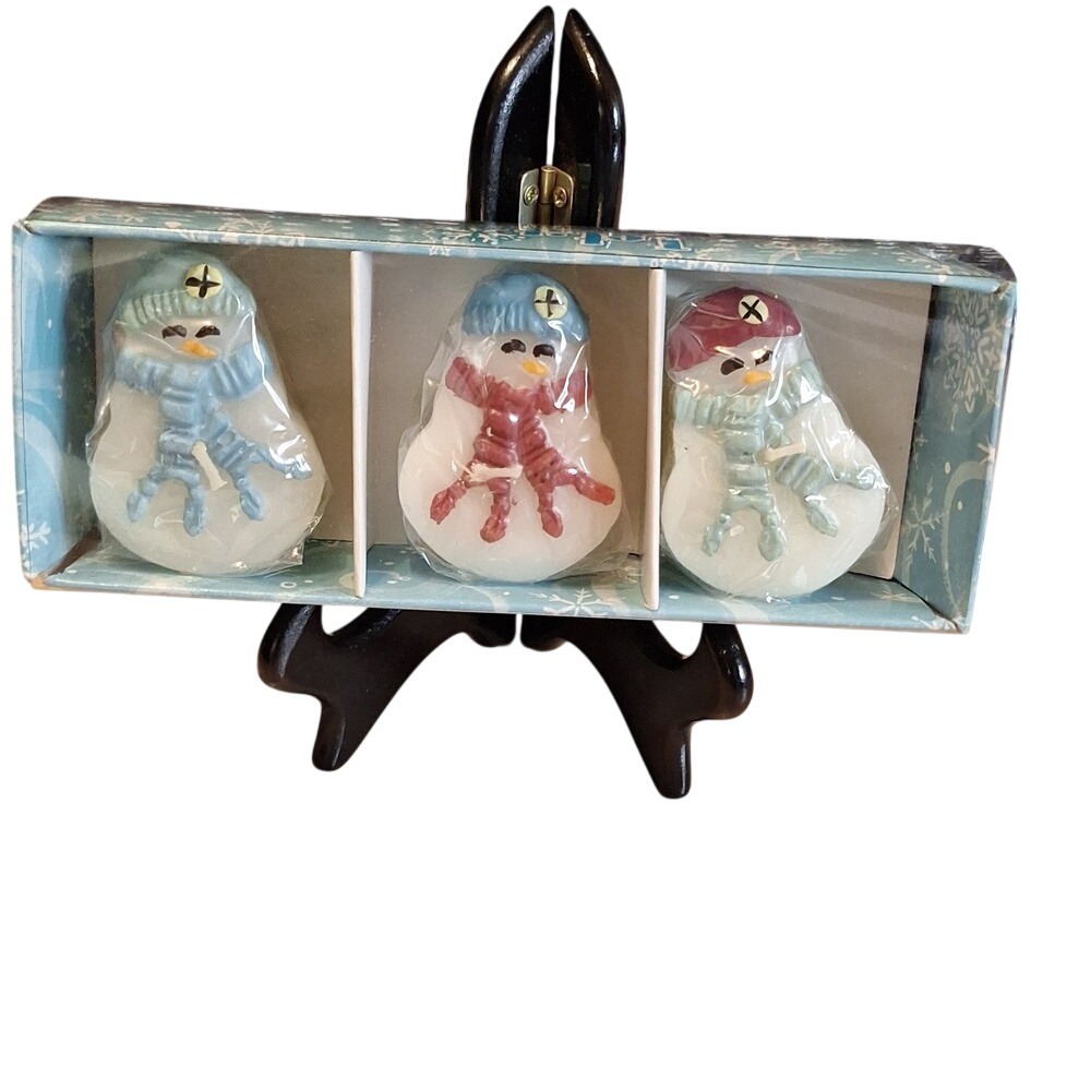 Snowman Christmas Decorative Candles Set of 3 Holiday Winter Gift Boxed New‎